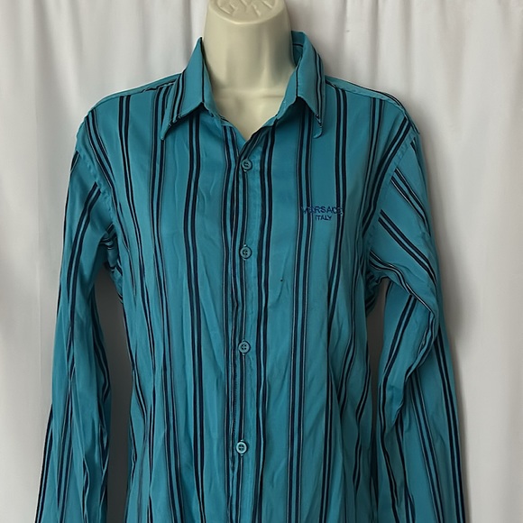 Versace Sport Blue Striped Long Sleeve Button Front Shirt Top **Size M** - Picture 3 of 6